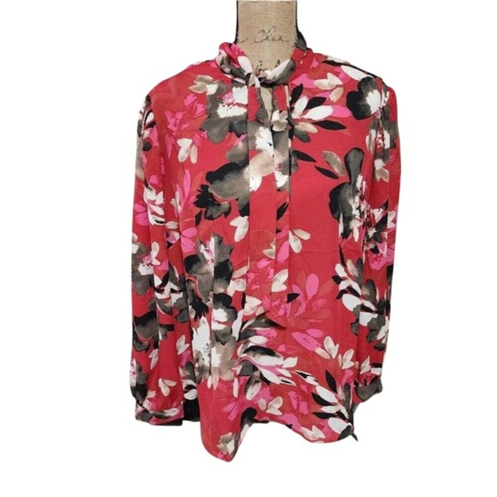 Zac & Rachel floral tied neck lantern statement sleeve Shirt Top plus size 2X ne